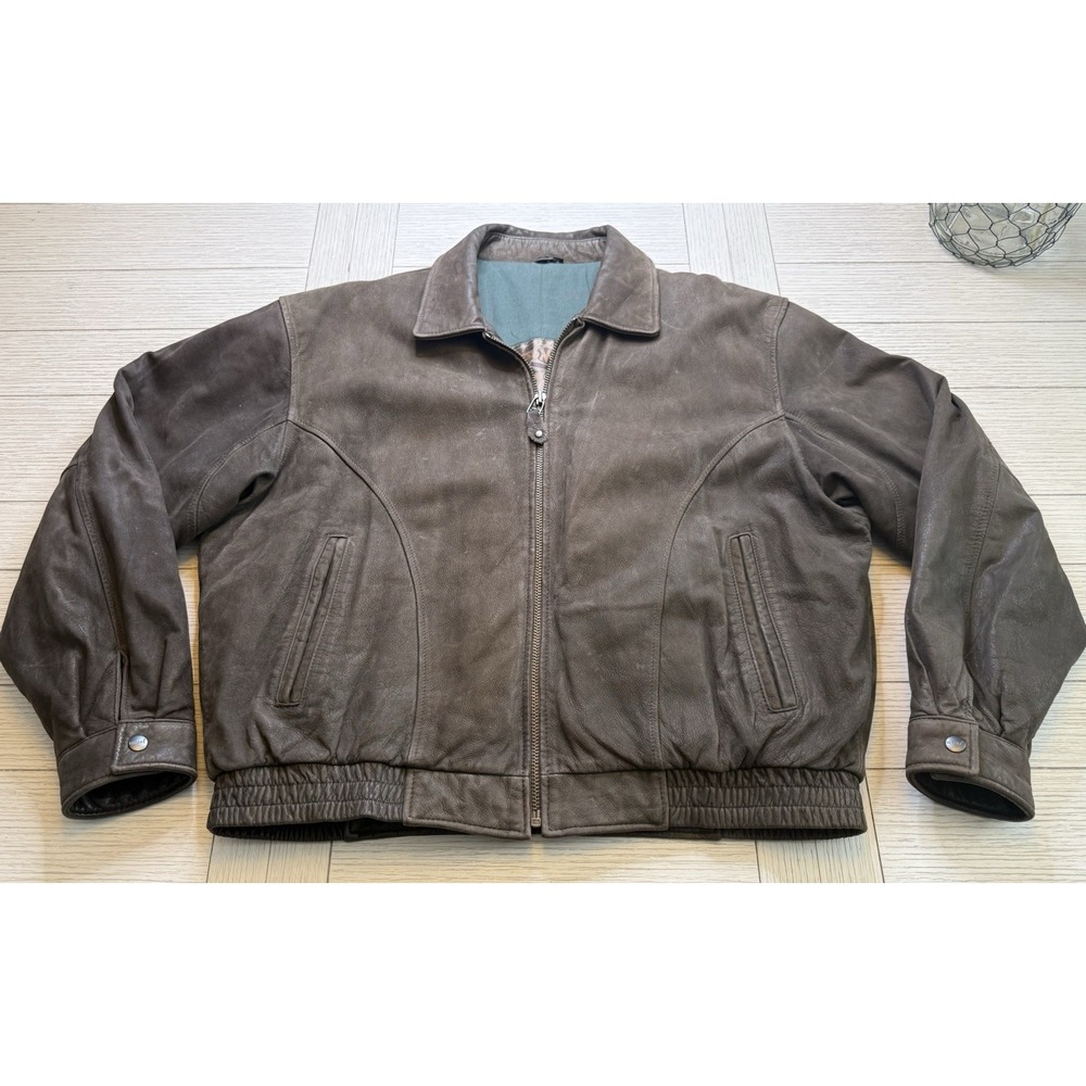 Mirage VTG Men's Bomber Jacket Distressed Leather Motorcycle Flight Brown Sz XL